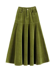 Boutique Green Wrinkled Pockets Corduroy Fish Tail Skirt Spring