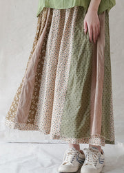 Boutique Green elastic waist print Patchwork Cotton Skirt Spring