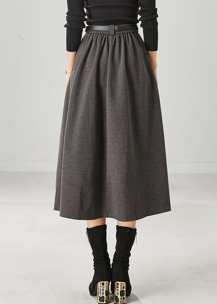 Boutique Grey Elastic Waist Cotton Pleated Skirt Spring