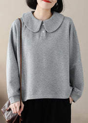 Boutique Grey Peter Pan Collar Flatering Cotton Shirt Spring