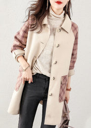 Boutique Grey Plaid Patchwork Woolen Winter Coat