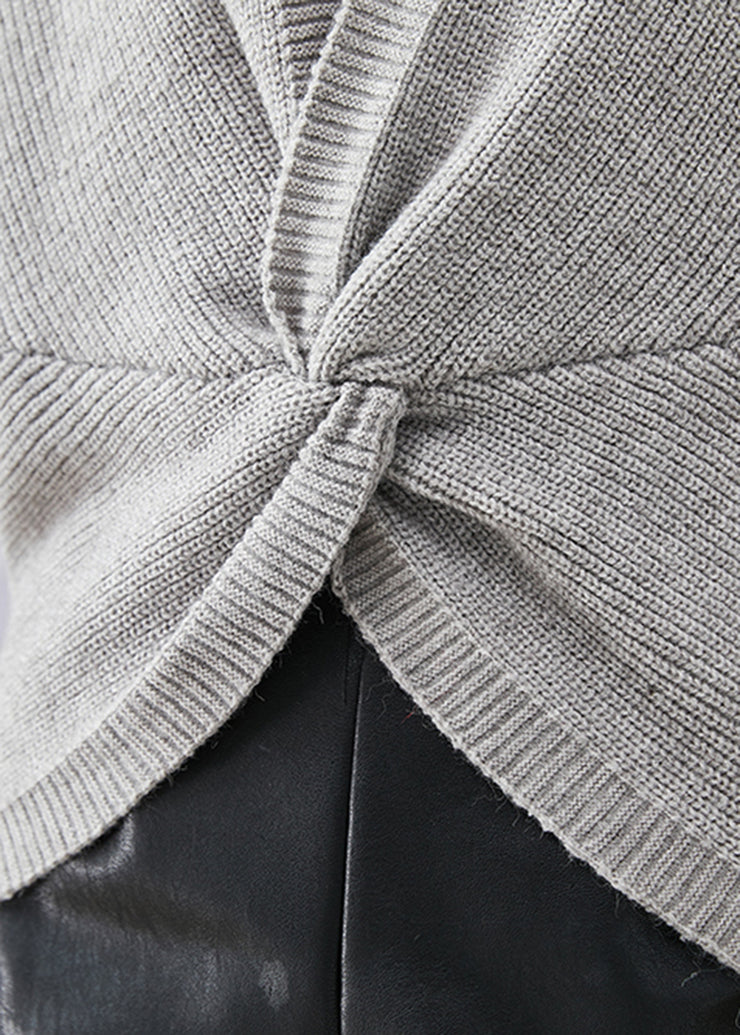 Boutique Grey V Neck Asymmetrical Design Knit Vests Fall