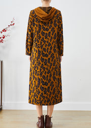 Boutique Hooded Leopard Print Cotton Maxi Dress Fall