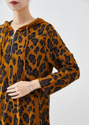 Boutique Hooded Leopard Print Cotton Maxi Dress Fall