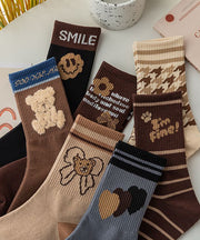 Boutique Khaki Bear Print Fine Cotton Mid Calf Socks