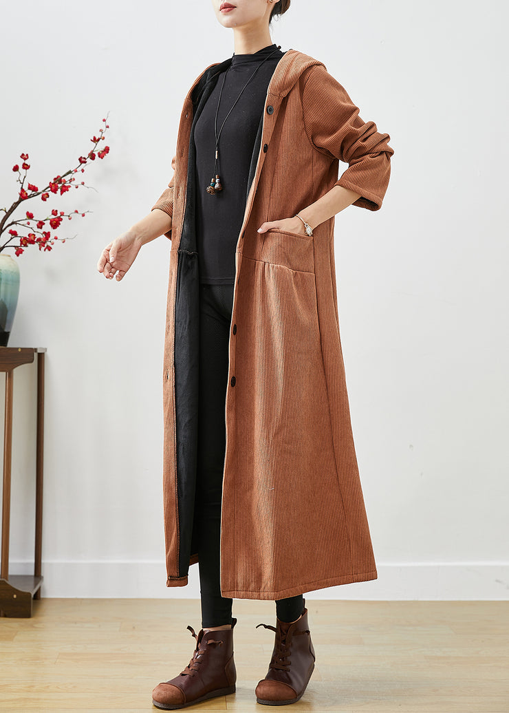 Boutique Khaki Hooded Patchwork Warm Fleece Corduroy Coat Winter