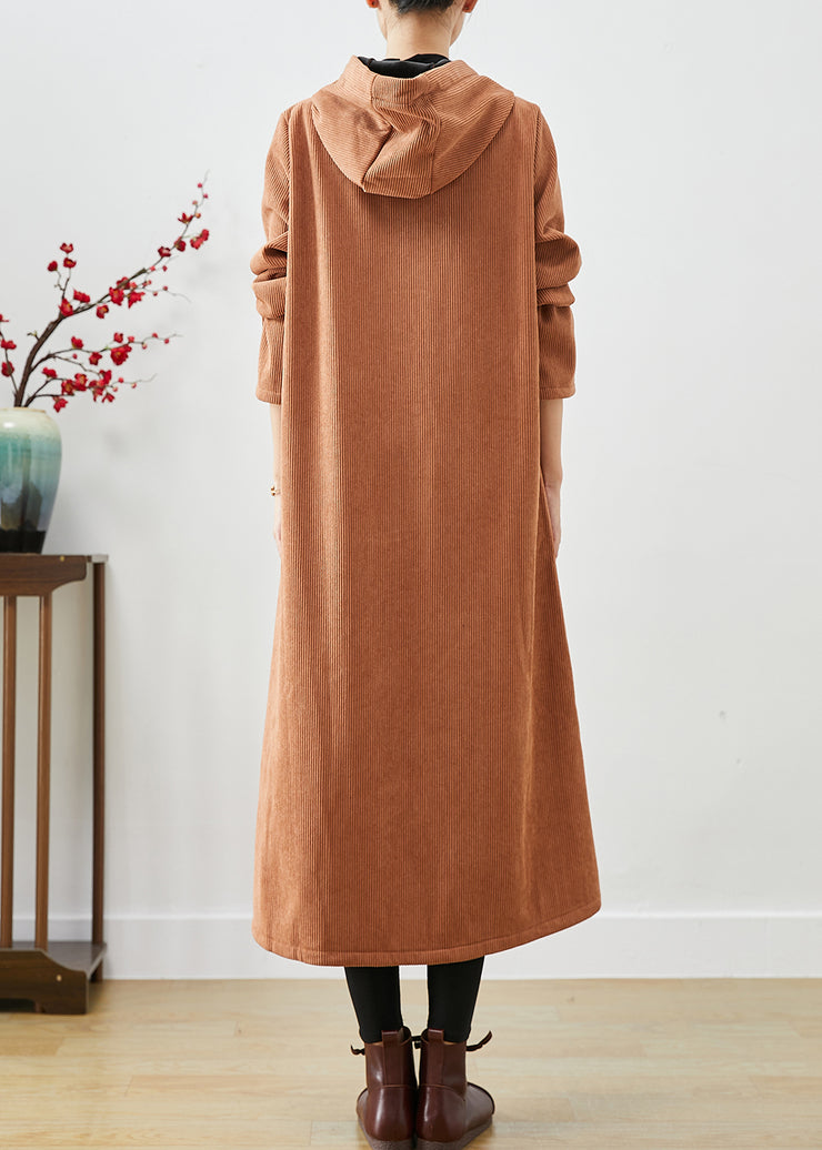 Boutique Khaki Hooded Patchwork Warm Fleece Corduroy Coat Winter