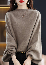 Boutique Khaki O Neck Woolen Sweaters Batwing Sleeve