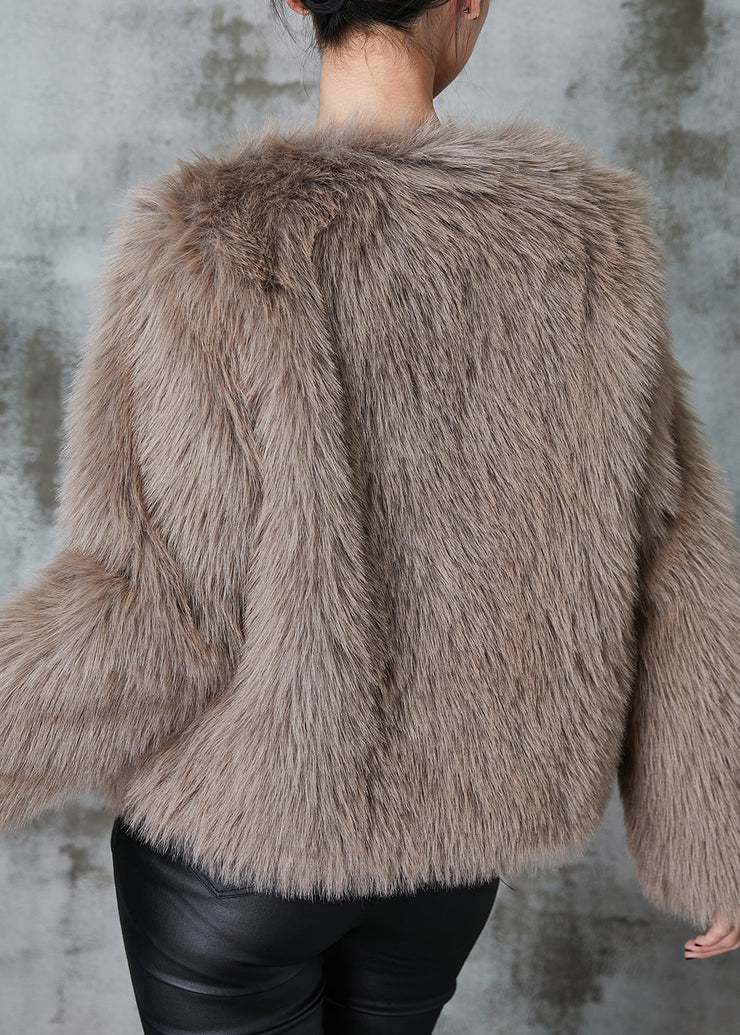 Boutique Khaki Patchwork Faux Fur Jackets Winter