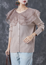 Boutique Khaki Peter Pan Collar Button Knit Pullover Spring