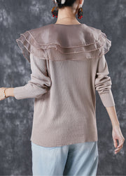 Boutique Khaki Peter Pan Collar Button Knit Pullover Spring