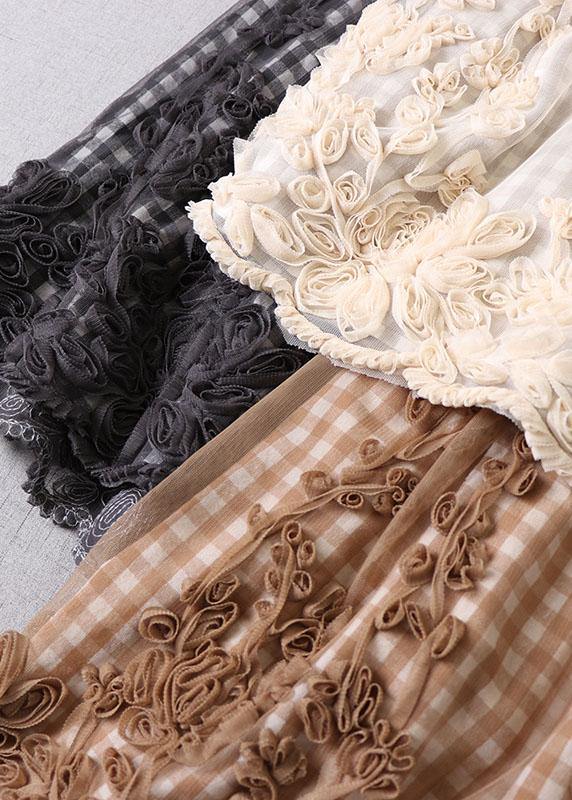 Boutique Khaki Plaid Tulle Patchwork Fall Floral Skirts - SooLinen