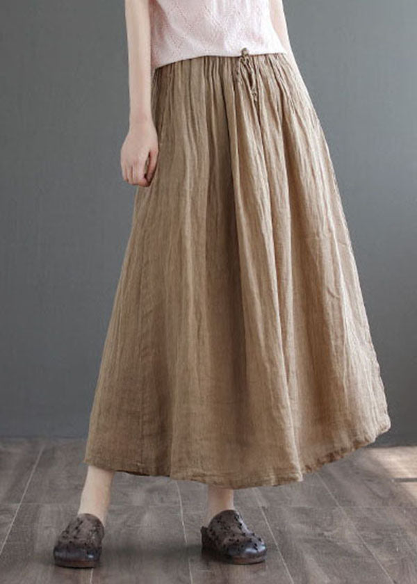 Boutique Khaki Pockets Linen A Line Skirts Summer