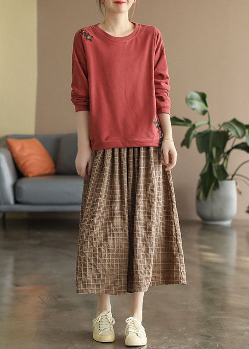 Boutique Khaki Pockets Plaid Cotton Skirts Spring