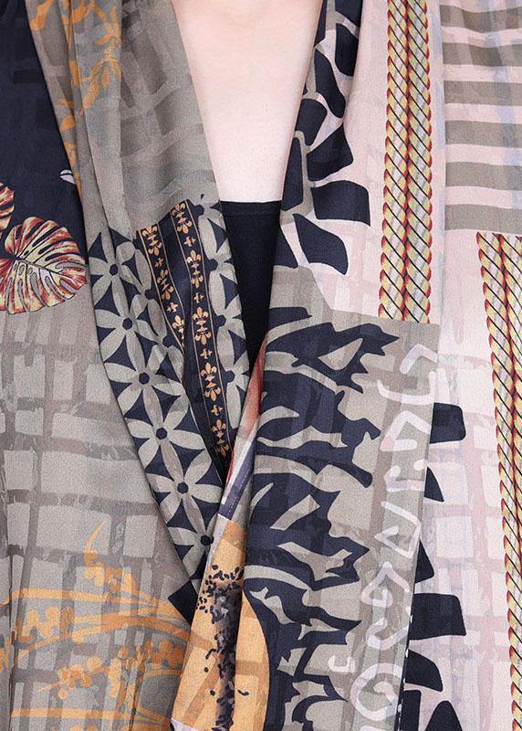 Boutique Khaki Print Overlapping asymmetrical design Silk Summer Maxi Dress - SooLinen