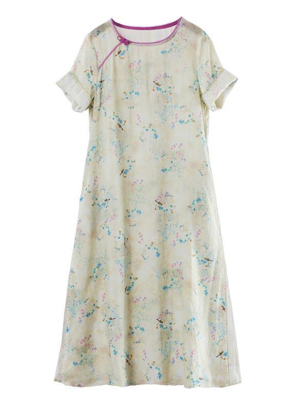 Boutique Khaki Print side open Vacation Summer Linen Dress - SooLinen