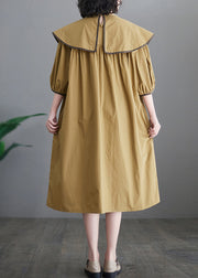 Boutique Khaki Sailor Collar Patchwork Cotton Maxi Dresses Half Sleeve