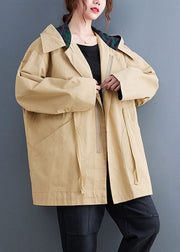 Boutique Khaki fashion Pockets drawstring Fall Hoodie Coat