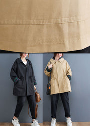 Boutique Khaki fashion Pockets drawstring Fall Hoodie Coat