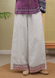 Boutique Linen colour elastic waist drawstring Embroidered Pockets Linen Pants Spring