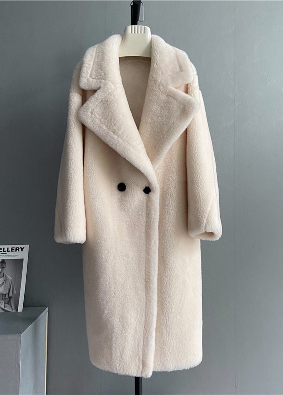 Boutique Loose Rose Notched Pockets Button Wool Coat Winter