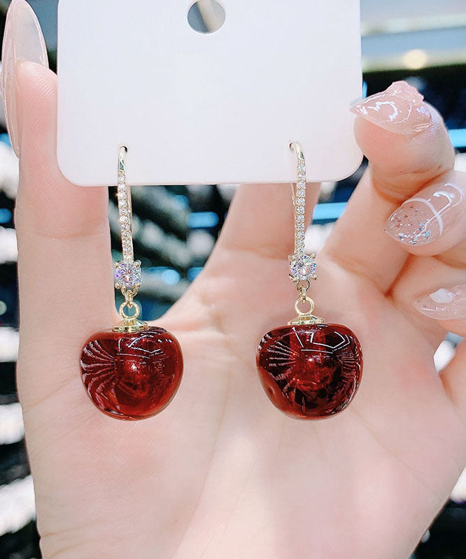 Boutique Mulberry Copper Overgild Zircon Cherry Drop Earrings