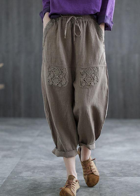 Boutique Mulberry Embroideried Harem Crop Summer Linen Harem Pants - SooLinen