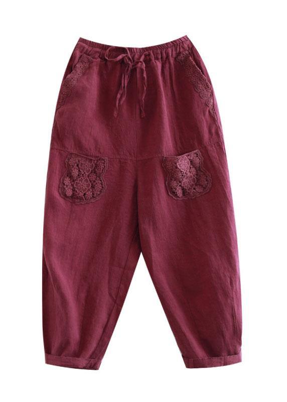 Boutique Mulberry Embroideried Harem Crop Summer Linen Harem Pants - SooLinen