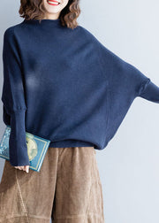 Boutique Navy Woolen Knit Sweater Tops Bat wing Sleeve