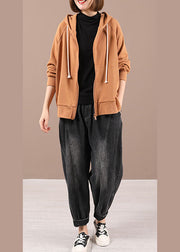 Boutique Orange Loose Hooded Pockets Fall Coats Long Sleeve