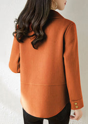 Boutique Orange Peter Pan Collar Pockets Patchwork Woolen Coat Fall