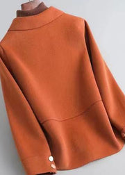 Boutique Orange Peter Pan Collar Pockets Patchwork Woolen Coat Fall