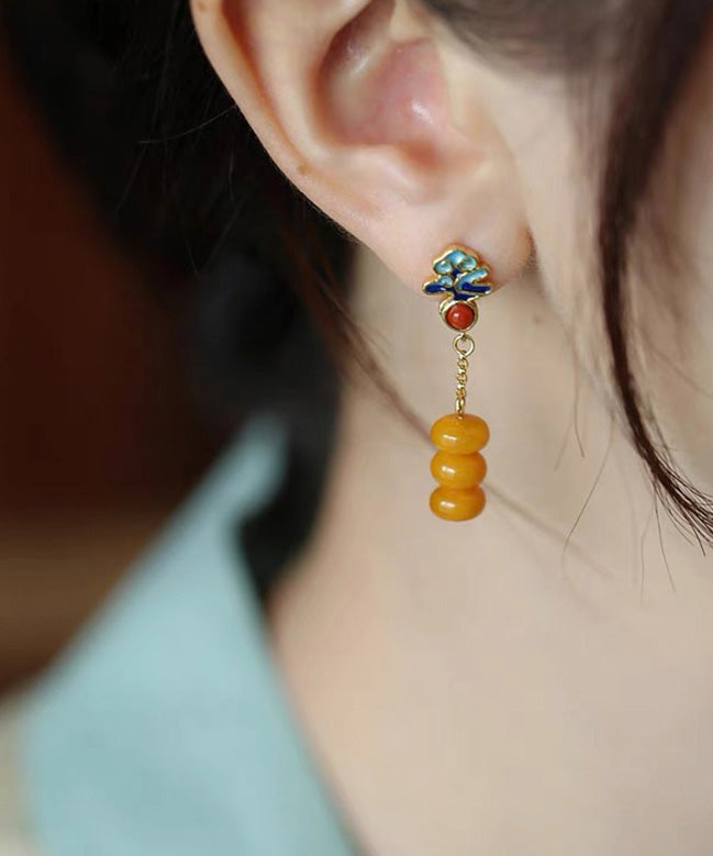 Boutique Orange Silver Agate Beeswax Drop Earrings