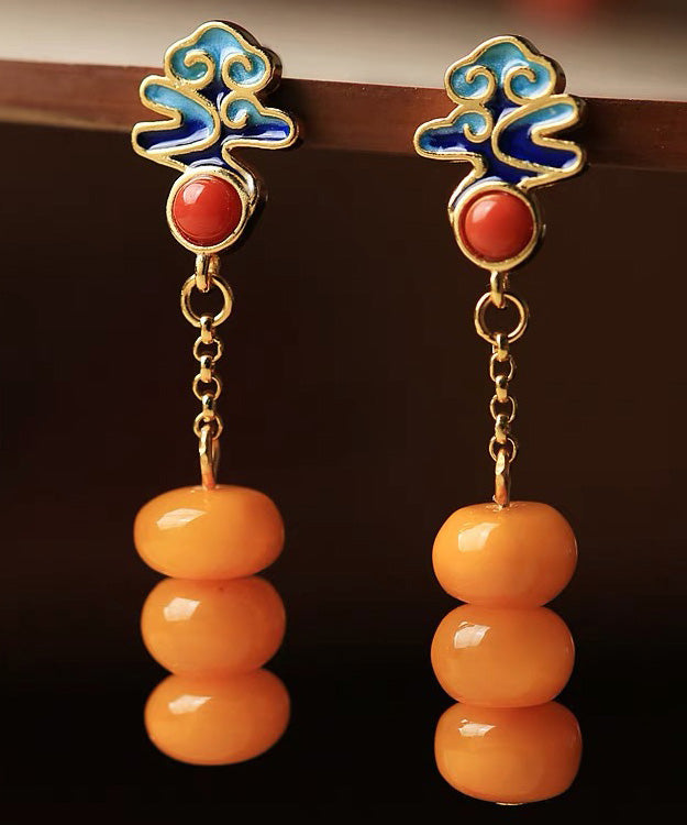 Boutique Orange Silver Agate Beeswax Drop Earrings