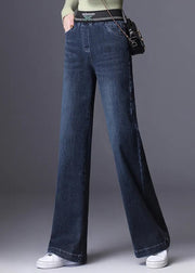 Boutique Original Design Blue Grey Elastic Waist Pockets Cotton Denim Straight Pants Spring
