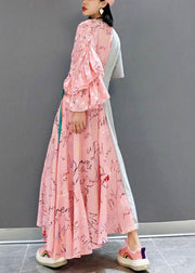 Boutique Patchwork O-Neck Print Half Sleeve Asymmetrical Design Fall Long Dress - SooLinen