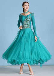 Boutique Peacock Green Zircon Ruffled Tulle Patchwork Dance Dress Full