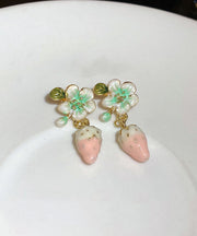 Boutique Pink Alloy Inlaid Oil Drip Floral Strawberry Drop Earrings