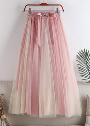 Boutique Pink Black Colour Bow Patchwork Elastic Waist Tulle A Line Skirt Summer