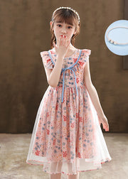 Boutique Pink Cinched Print Tulle Kids Girls Robe Dresses Summer
