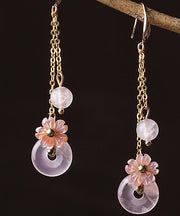 Boutique Pink Crystal Shell Flower Drop Earrings