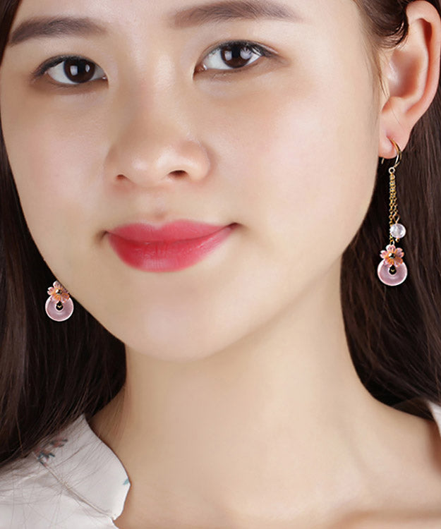 Boutique Pink Crystal Shell Flower Drop Earrings
