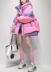 Boutique Pink Hooded Patchwork Duck Down Puffers Jackets Winter