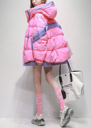 Boutique Pink Hooded Patchwork Duck Down Puffers Jackets Winter