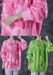 Boutique Pink Jacquard Chunky Knit Sweater Tops Winter