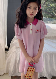 Boutique Pink Peter Pan Collar Patchwork Cotton Kids Girls Dresses Summer