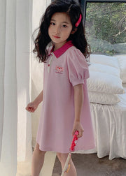 Boutique Pink Peter Pan Collar Patchwork Cotton Kids Girls Dresses Summer