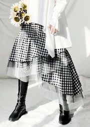 Boutique Plaid Asymmetrical Ruffled Tulle Patchwork Cotton Skirts Summer