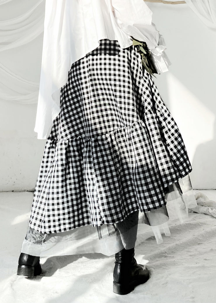 Boutique Plaid Asymmetrical Ruffled Tulle Patchwork Cotton Skirts Summer
