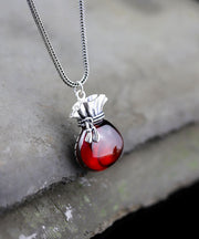 Boutique Pomegranate Red Sterling Silver Chalcedony Money Bag Pendant Necklace